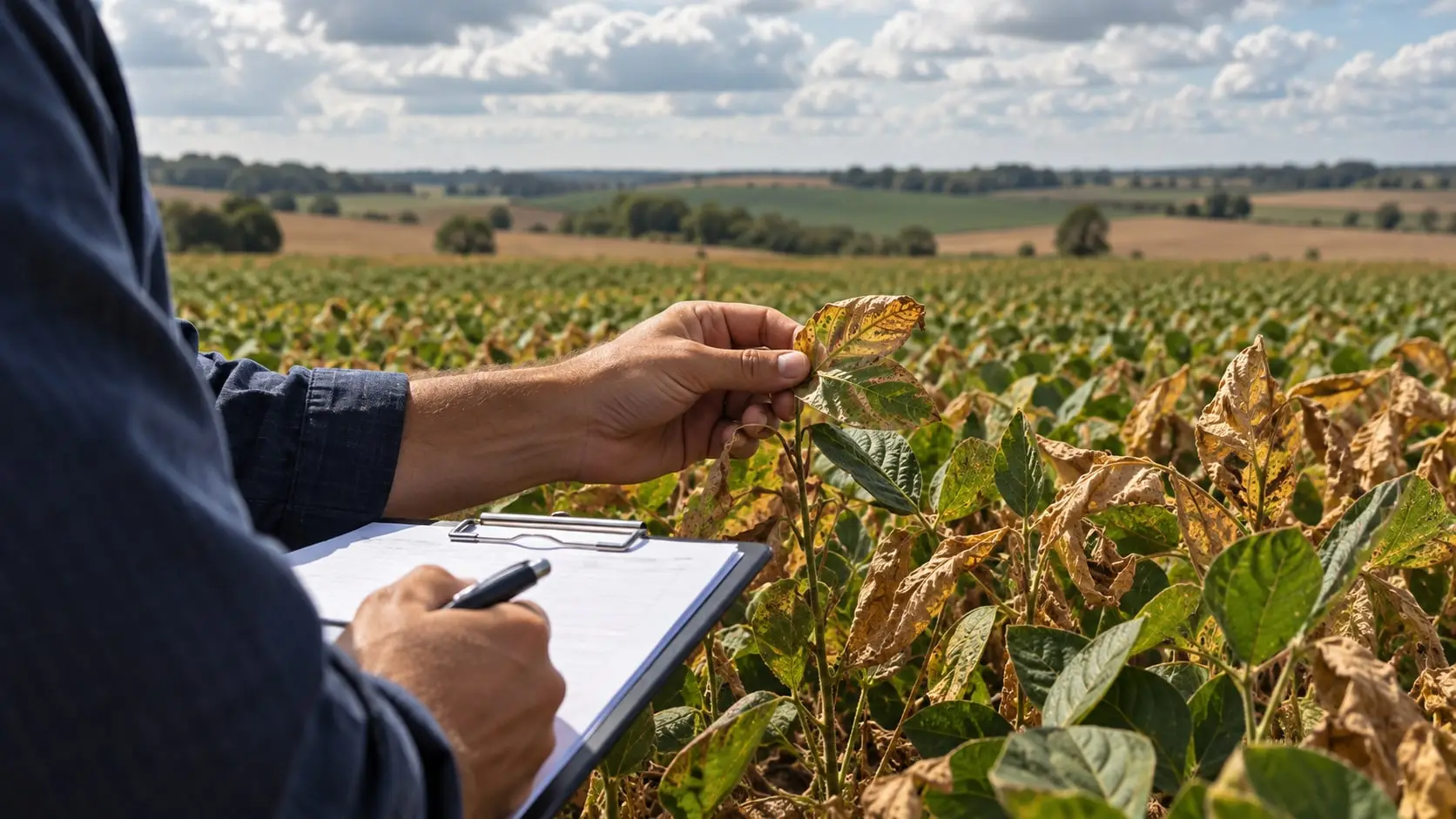 Imagem ilustrativa de avaliação agronômica de plantas afetadas em uma lavoura.